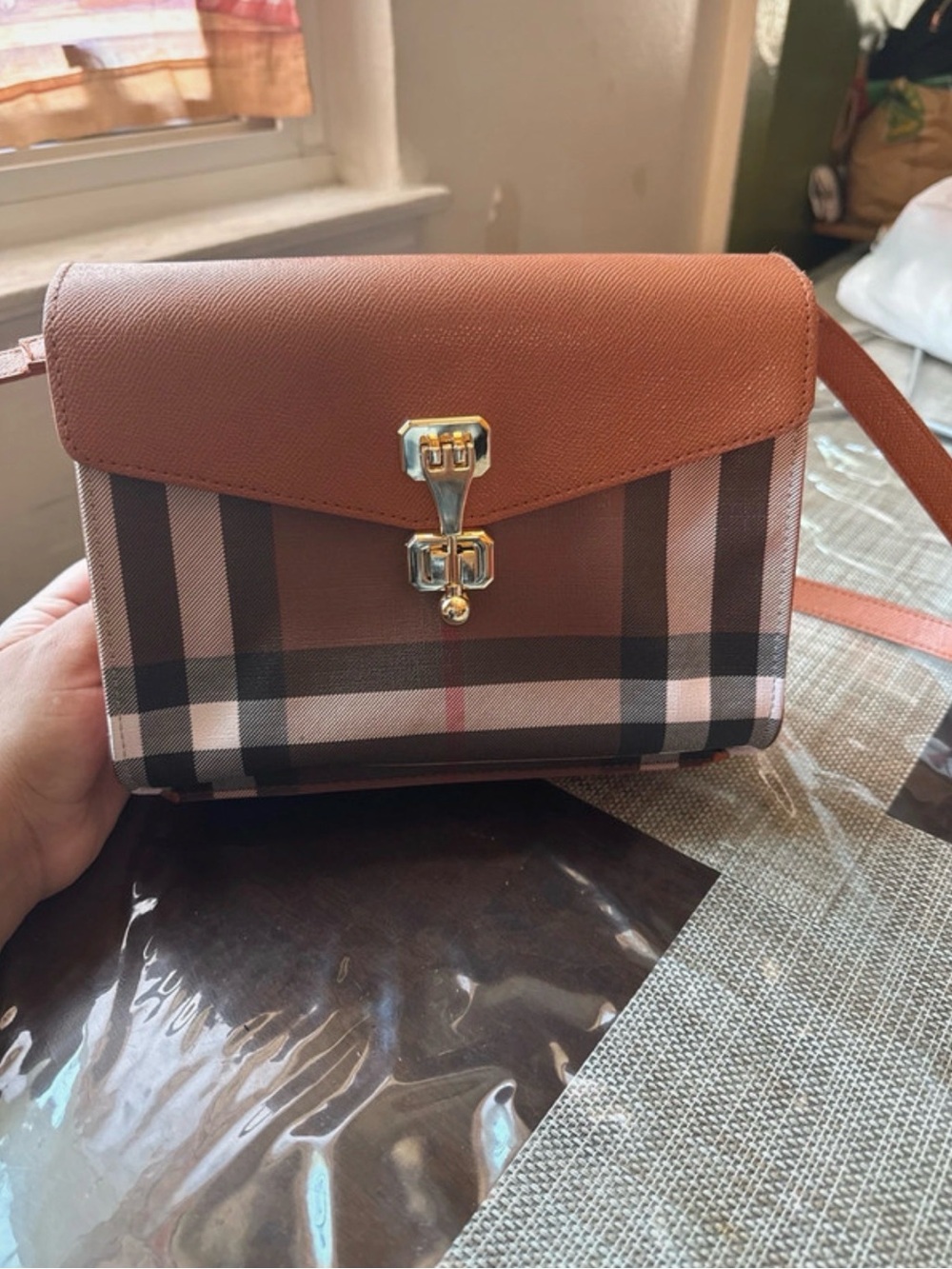 Women’s Plaid Crossbody Bag in Brown and Pink - Chic Shoulder Bag
